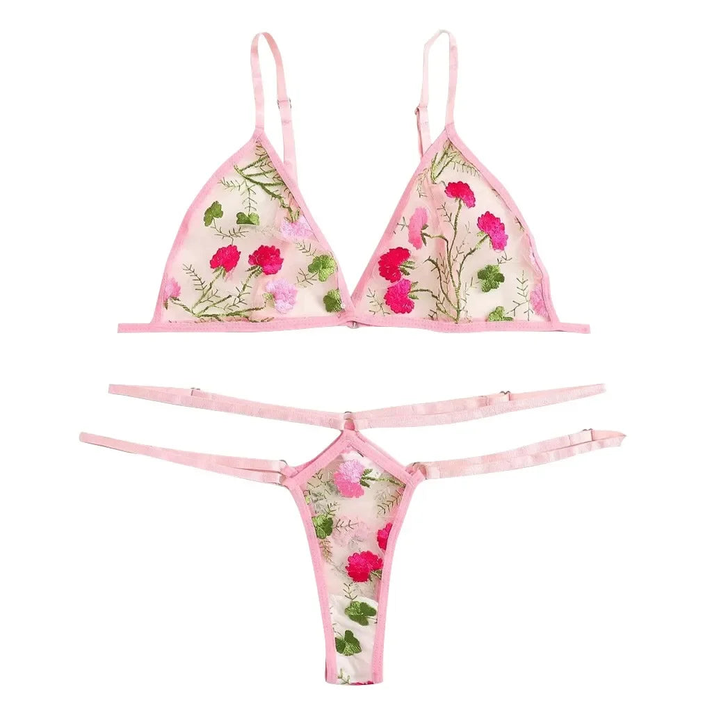 Sexy G-string Thong Sleepwear Lingerie Set For Women Plus Size Lingerie Flower Lace Underwear Sexy Plus Size Lingerie Sets