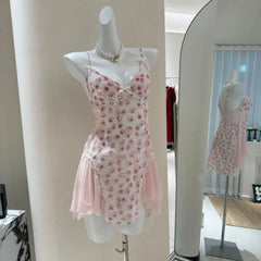 Sexy Underwear Rose Print Sleepwear Chemise Night Dress Women Nightgowns Lace Ruffle Trim Underwear Pajama Home Dressing Gown