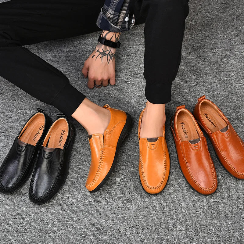 Handmade Shoes Genuine Leather Casual Shoes For Men Flat Platform Walking Shoes Outdoor Footwear Loafers Breathable Sneakers