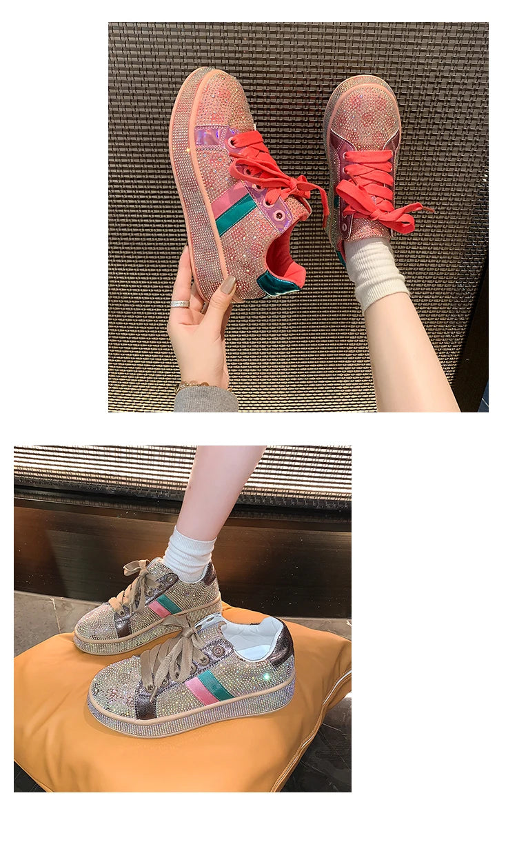 Shoes for Women 2025New Rhinestone Womens Sneaksers Diamond Breathable Luxury Casual Thick Bottoms Dad Sports Shoe Zapatos Mujer