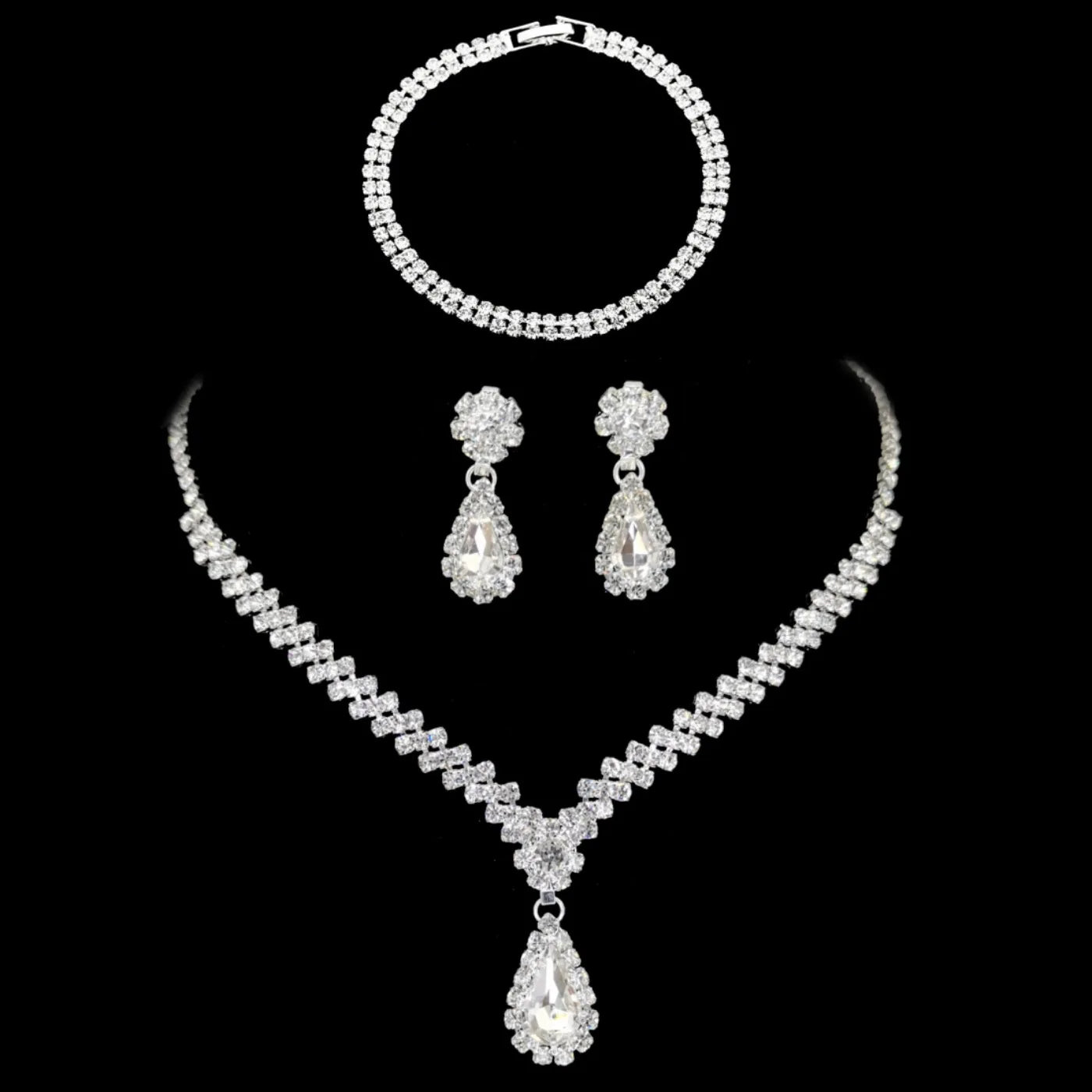 4 Pieces Of Women's Wedding Accessories, Earrings, Necklaces, Bracelets, Bridal Jewelry Sets, Banquet And Party Accessories-8071