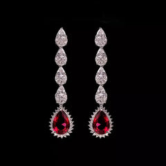 Luxury Evening Dress Accessories Pigeon Blood Red Ruby Tassel Necklaces Bracelet Earrings Rings 4-Piece Jewelry Sets For Women