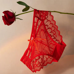 Sexy Damen-Dessous mit niedrigem Bund, durchsichtige Höschen aus Spitze und Mesh mit Schleife, ultradünne, atmungsaktive Unterwäsche für heiße Mädchen