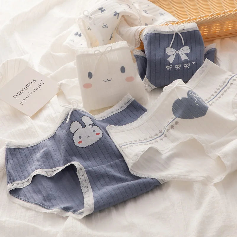 5Pcs/Set Cotton Underwear For Women Female Panties Cute Love Girl's Briefs Mid Waist Seamless Breathable Underpants Lingerie