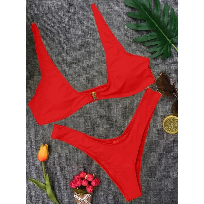 Sexy Backless Bikini Set Swimwear Women Solid Split Bathing Suit Bikini Push Up Summer 2025 New Beach Vacation Two Piece Sets