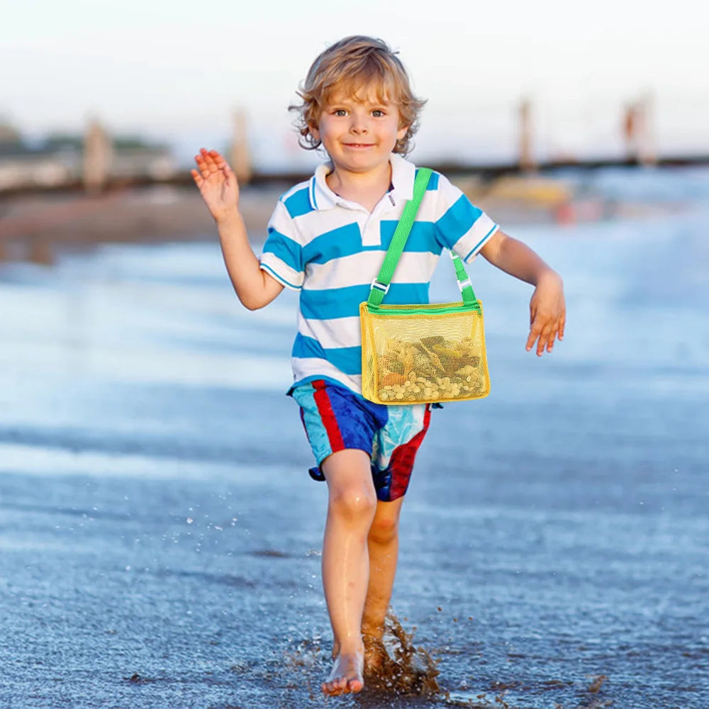 Beach Toy Mesh Bag Kids Shell Storage Bag Beach Toy Seashell Bag Mesh Pool Bag Sand Toys Swimming Accessories for Boys and Girls
