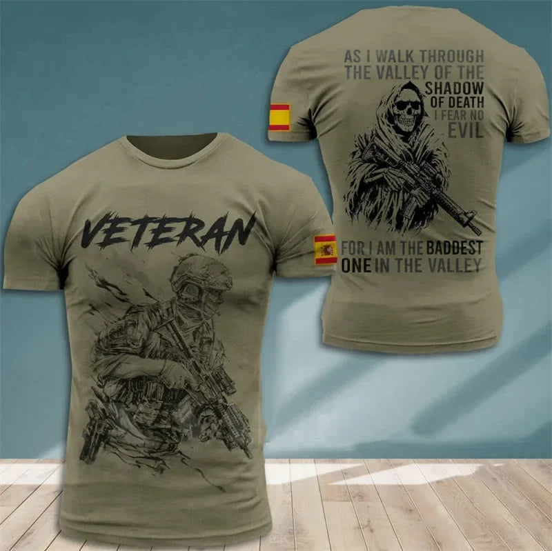 Summer New Men's T-shirt 3D Printed T-shirt Camouflage Army Spanish Flag O-neck Oversized Outdoor Casual Short Sleeved Top