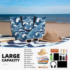 Strandtaschen mit Meereswellenmuster für Damen, wasserdicht, sandabweisend, große Pooltasche, stylische Strandtasche mit Reißverschluss für Fitnessstudio, Reisen, Shopping, Schule