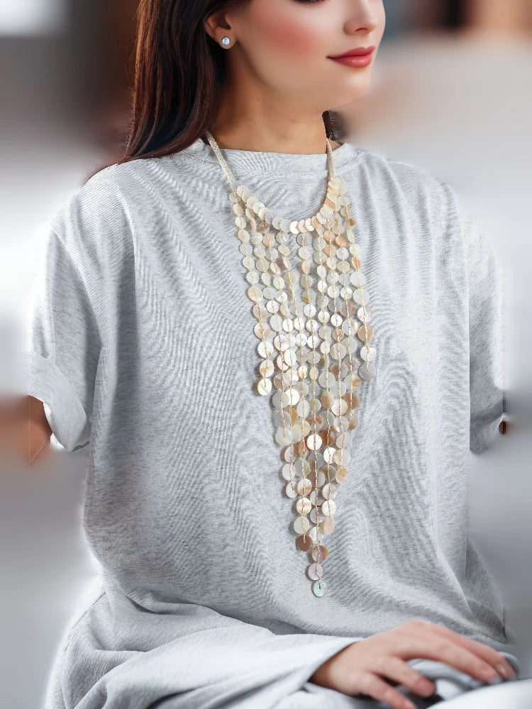 Bead Handmade Woven Shell Tassel Necklace Summer Beach Style Multi-layered Collarbone Chain Women's Fashion Jewelry Accessories