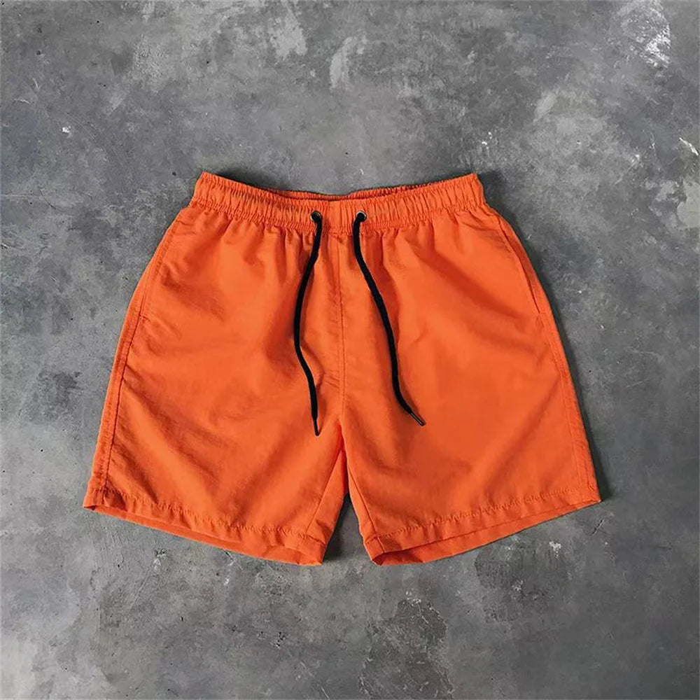 Men‘s Swim Trunks with Side Pockets Summer Casual Solid Color Beach Shorts Quick Dry Lightweight Board Shorts Swimwear Swimsuit