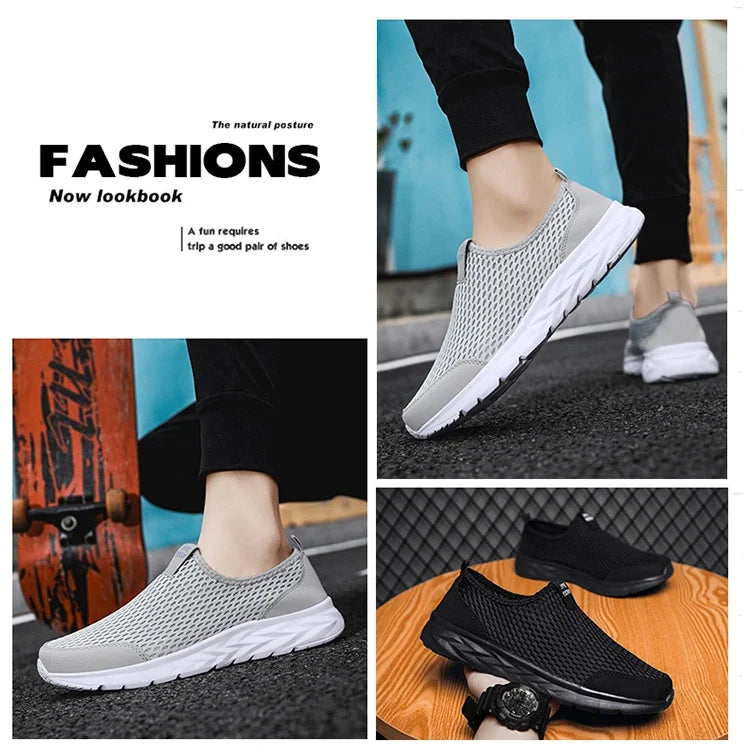 Men's Casual Sports Shoes Lightweight and Large-sized with A Round Toe Color-blocked Mesh Breathable Soft Sole Wearable Style