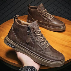 Men's Shoes Fashion High Top Sneakers PU Leather Casual Shoes for Men Platform Boots Retro Zipper Ankle Boots Zapatillas Hombre