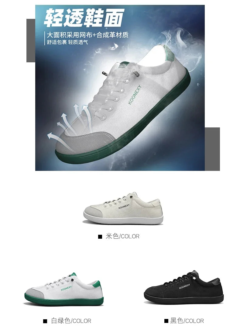 Mens Wide Toe Barefoot Shoes Unisex Canvse Casual Sneakers Lightweight Adjustable Slip on Walking Shoes for Male Zero Drop Flats
