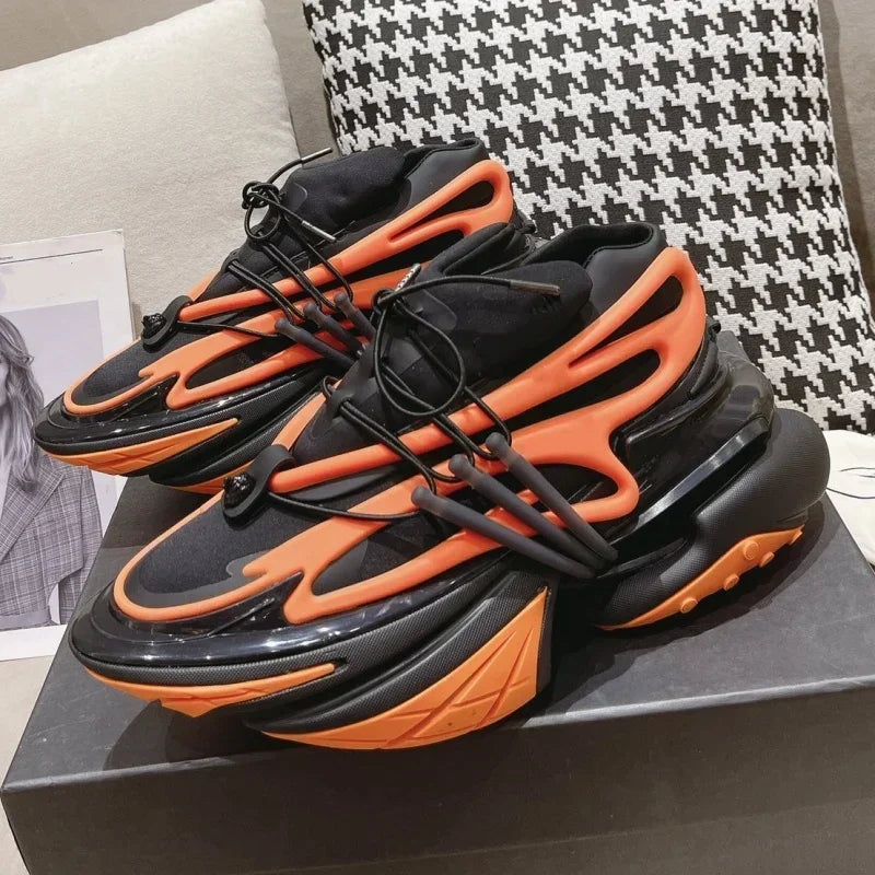 2025 Trendy Men Sports Shoes Platform Sneakers Lace Up Gradient Colors Running Casual Walking Shoes Women Flats Loafers