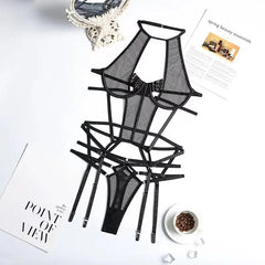Open Lingerie Set Transparent Lace Up Bandage Exotic Sets Mesh Femme Lingerie Lace Bra Set Women Sexy Lingerie Set