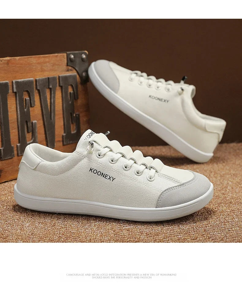 Mens Wide Toe Barefoot Shoes Unisex Canvse Casual Sneakers Lightweight Adjustable Slip on Walking Shoes for Male Zero Drop Flats