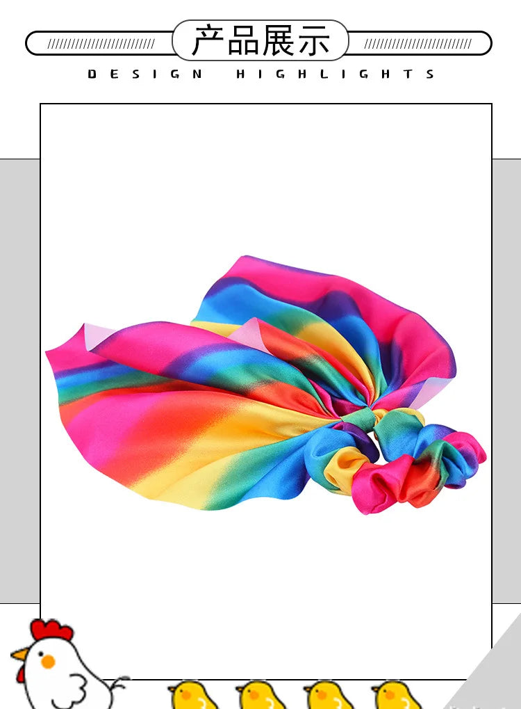 Hair Accessories with Bow Hair Ties Girls Women Elastic Hair Rubber Bands Elastic Rainbow Ribbon Hair Scrunchie Ponytail Holders