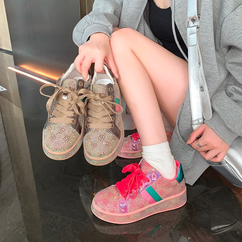 Shoes for Women 2025New Rhinestone Womens Sneaksers Diamond Breathable Luxury Casual Thick Bottoms Dad Sports Shoe Zapatos Mujer