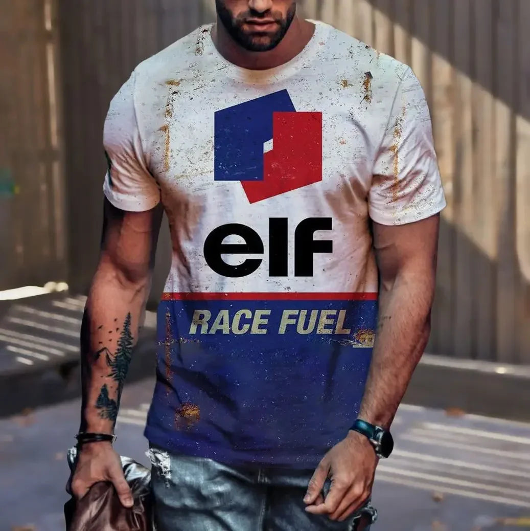 Men's casual T-shirt, white-collar shorts, quick drying summer shirt, breathable, racing motorcycle, 3D printed short top, 2025