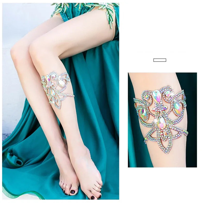 Belly Dance Performance Accessories for Women Senior AB Stones Chain Belt Competiton Foot Jewelry Beach Barefoot Accessories
