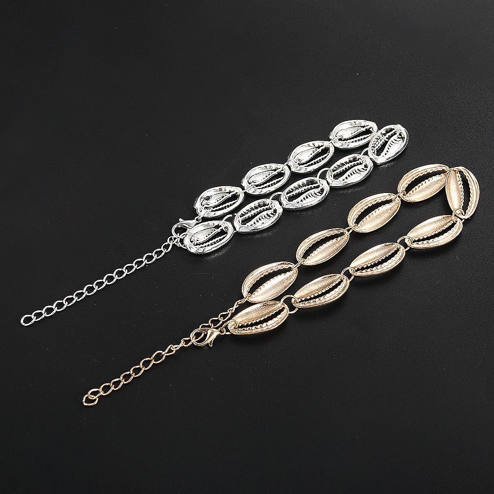 Bohemian Alloy Sea Shell Beads Bracelet for Women Adjustable Rope Bangle Ocean Wristband Statement Summer Beach Jewelry Gifts