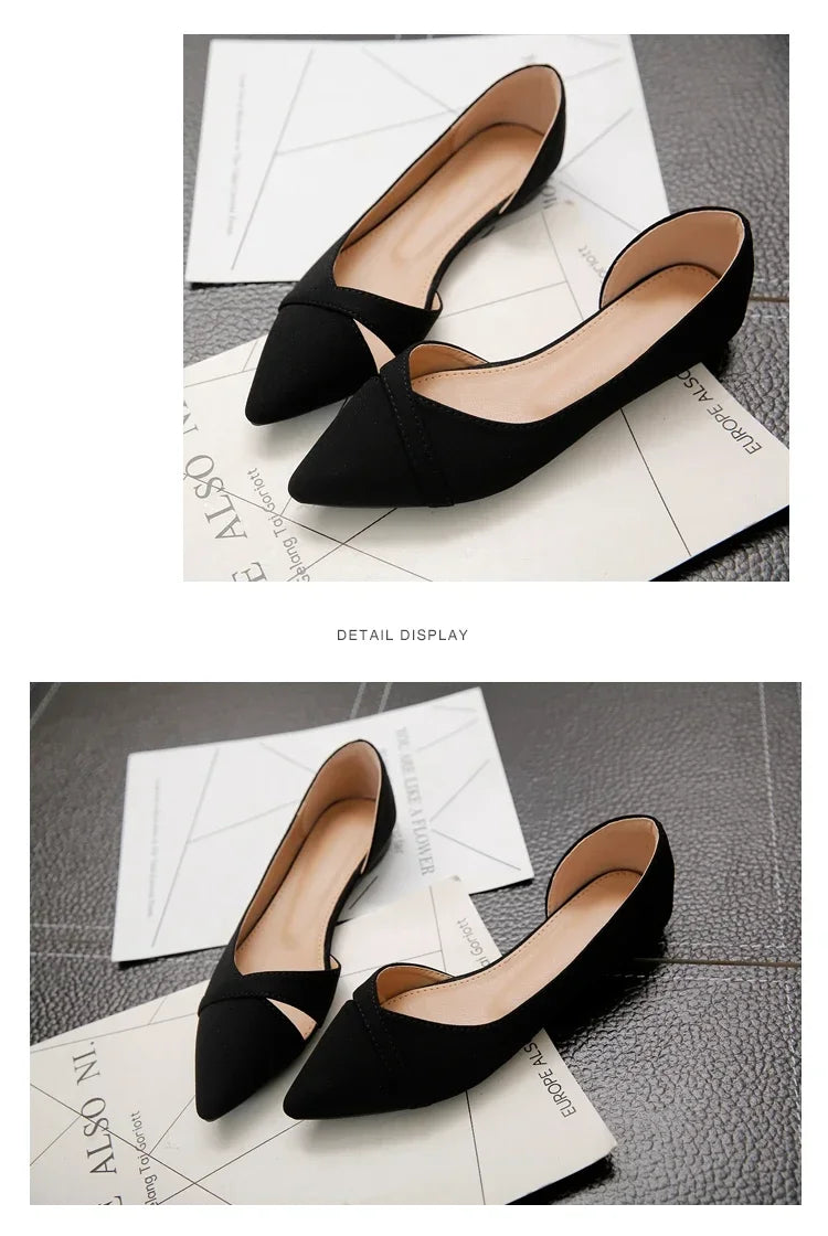 Women Flats Pink Black Pure Color Plus Small Size  35 Large 41 42 43 44 Suede Leather Pointed Toe Office Lady Flat Heel Shoes