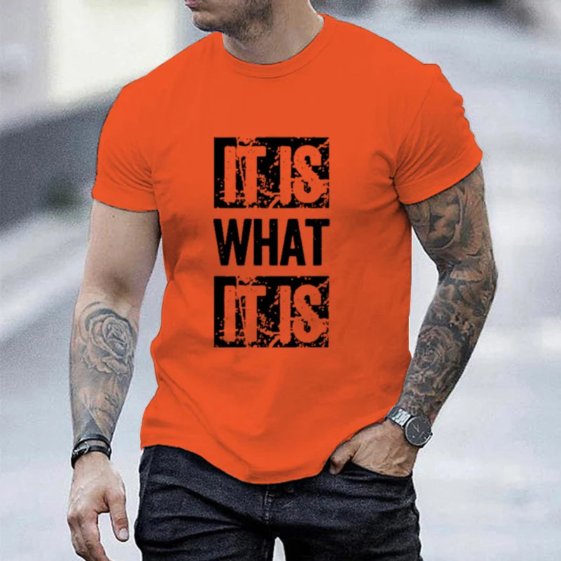 חולצת טי עם הדפס "זה מה שזה", חולצות טי לגברים, חולצת טי קצרה עם שרוולים קז'ואל לקיץ, בד עמיד, קל לטיפול, לשימוש כל השנה