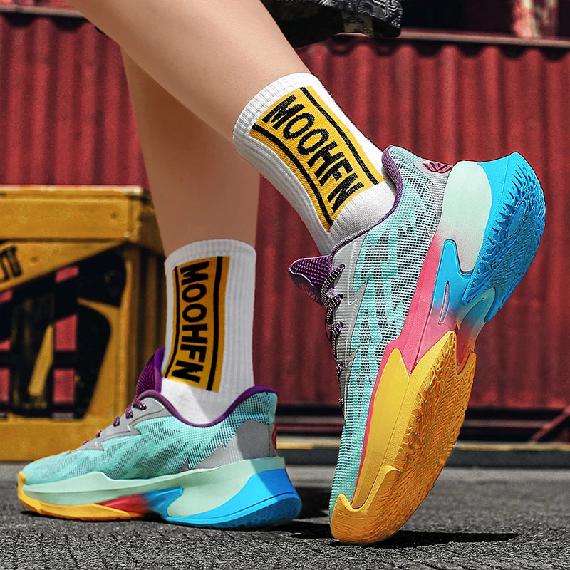 Basketball Shoes for Men and Women, Lightweight Mesh Breathable Non-Slip Wear-Resistant Shock-Absorbing Practical Soft-Soled Stu