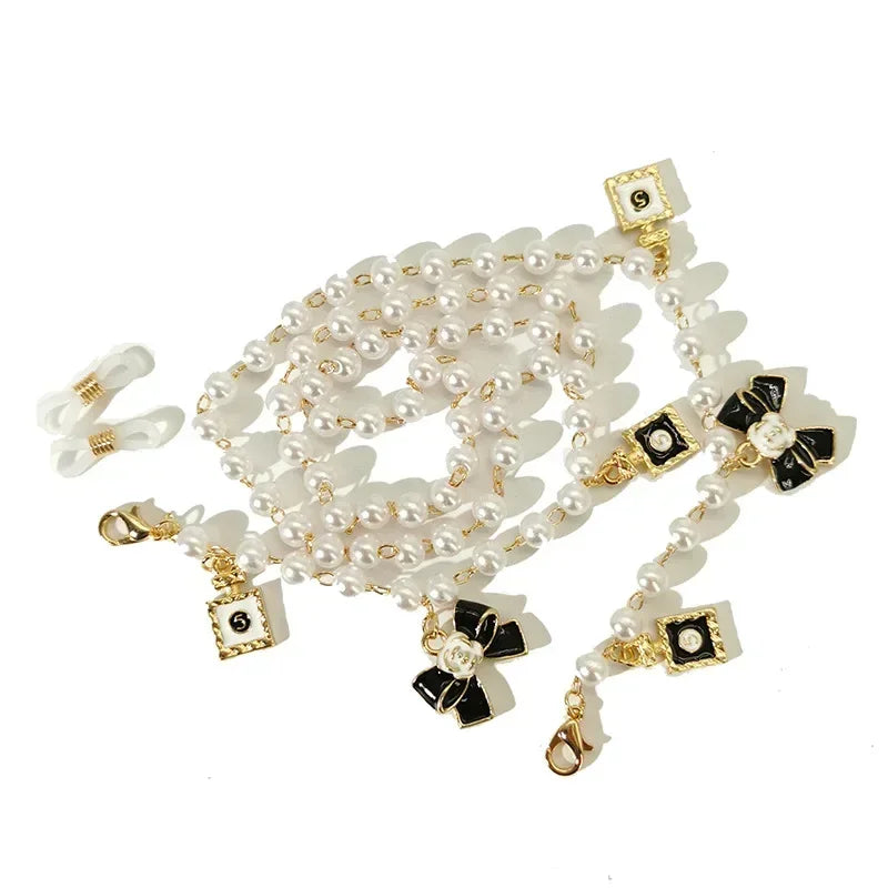 Black White  Bow Pearl Glasses Chains Sunglasses Accessory for Women  Lanyards Accessories