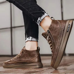 Men's Shoes Fashion High Top Sneakers PU Leather Casual Shoes for Men Platform Boots Retro Zipper Ankle Boots Zapatillas Hombre