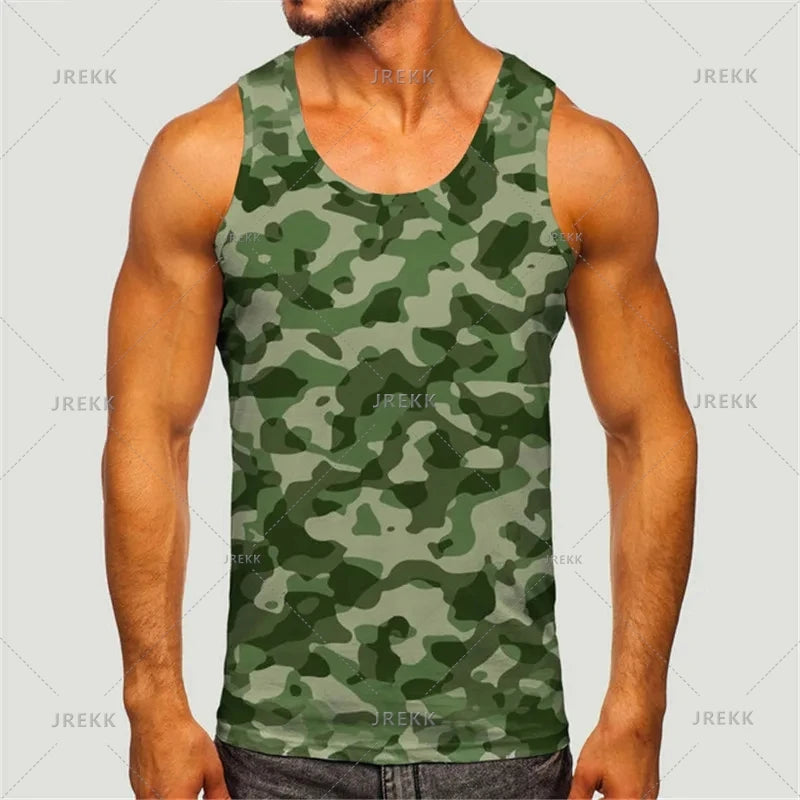 Men's Camoufiage Casual Sportwear Tees Summer Sleeveless 3D Camo Print Solider Vest Fitness Daily Oversized Male Tactic Tops