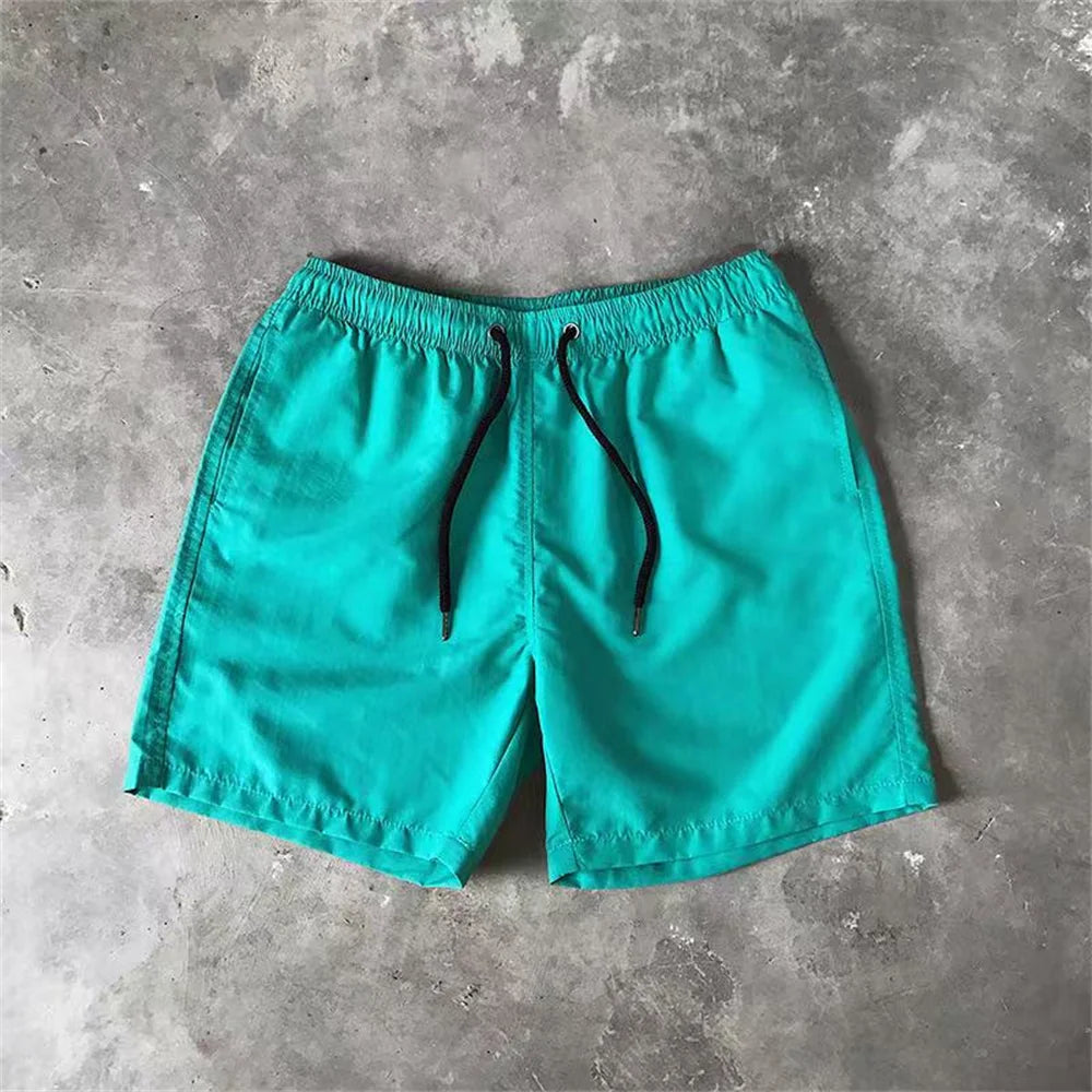 Men‘s Swim Trunks with Side Pockets Summer Casual Solid Color Beach Shorts Quick Dry Lightweight Board Shorts Swimwear Swimsuit