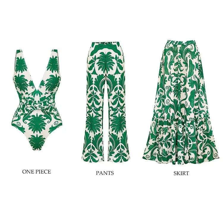 Flaxmaker Summer New Women Sexy Hawaiian Lace Up V Neck Ruffle Swimsuit and Sarong Women Swimwear Set Push Up Bathing Suit