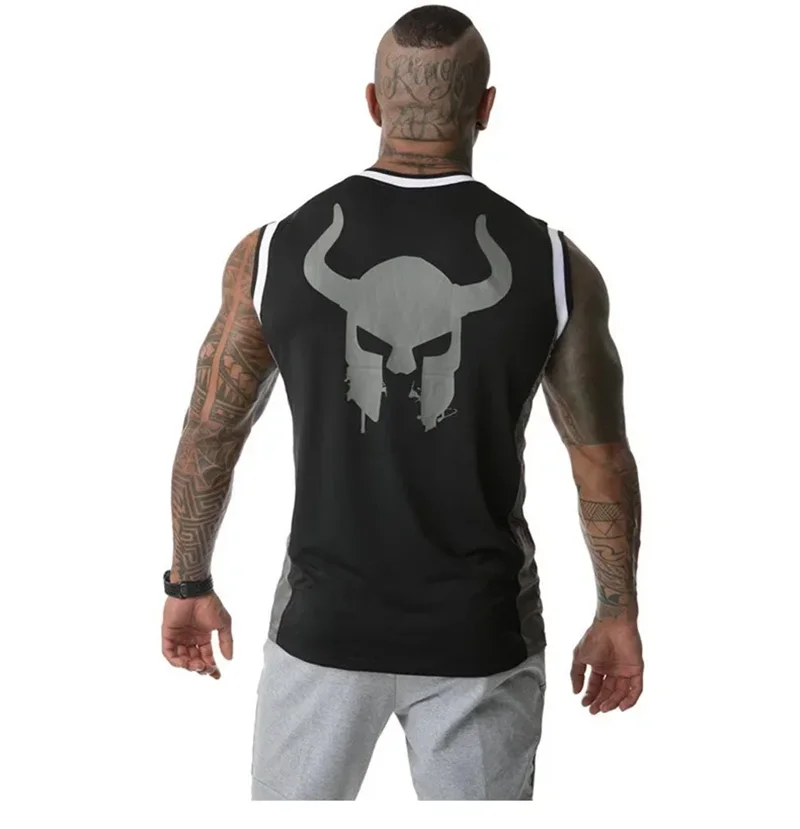 Sports Vest Men's Summer New Fitness Mesh Vest Basketball Training Clothes Digital Print Running Loose Sports O-Neck Vest Tops