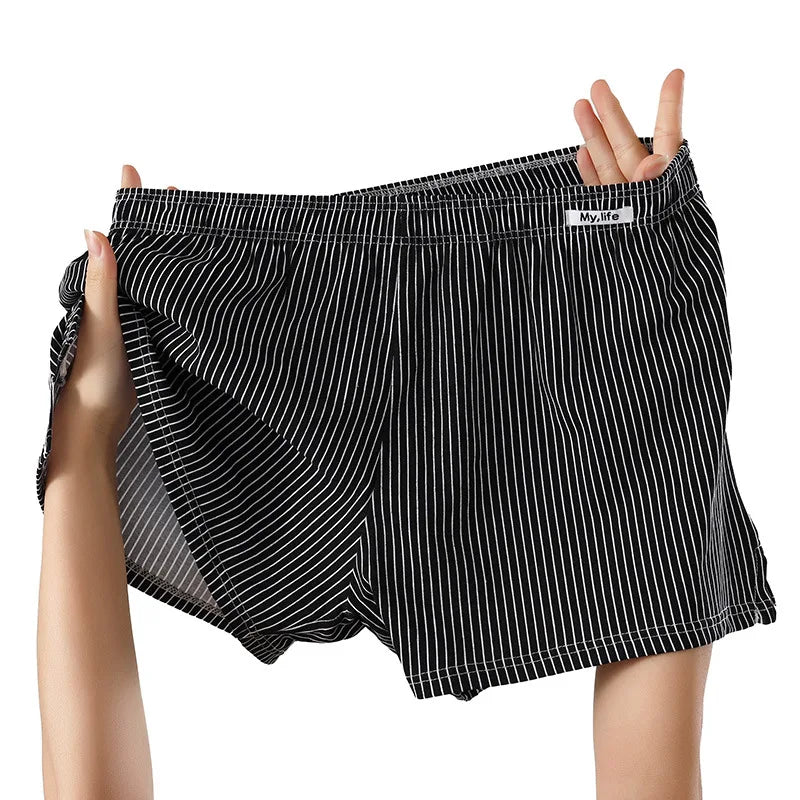 Men Casual Trunks Striped Cotton Comfy Loose Home Sleep Pajamas Nightwear Boxer Shorts Sports Summer Vacation Beach Board Shorts