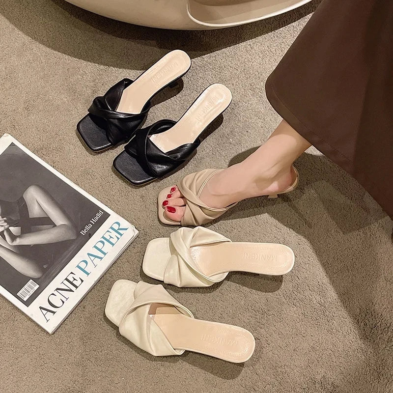 Shoes for Women Modern Slippers Women's Slippers Summer Fashion Shallow Slippers Ladies Outside Med Heels Sandal Female