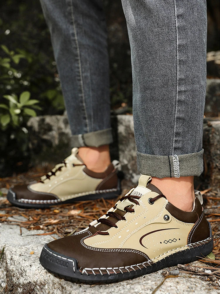 Men's business casual shoes with hand-stitched minimalist style