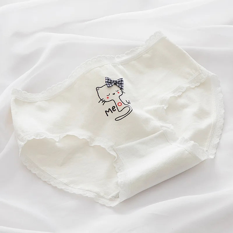 New Underwear Women Cat Print Girl Panties Spring Summer Fashion Comfort Briefs Mid Waist Seamless Underpants Female Lingerie