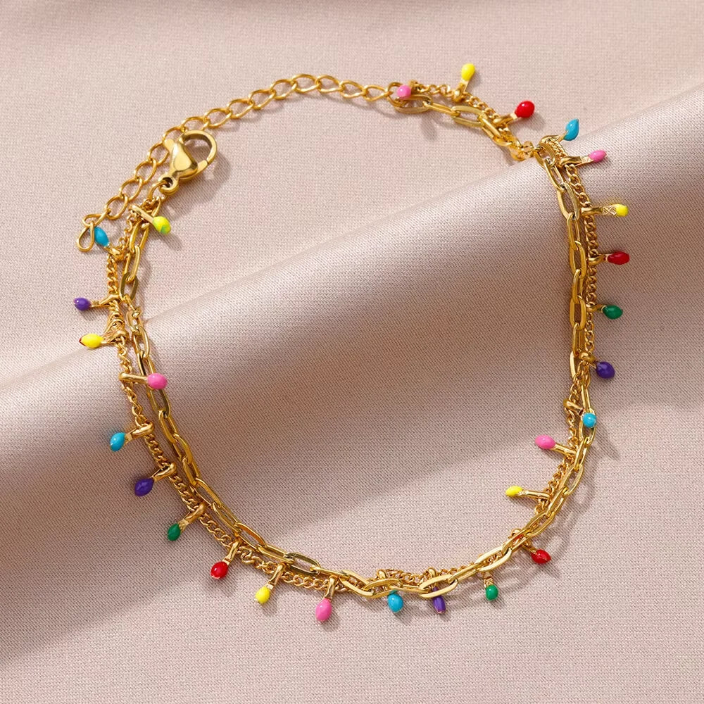 Boho Anklets for Women Summer Beach Accessories Stainless Steel Imitation Pearl Chain Anklet Gold Color Leg Bracelets Bodychain
