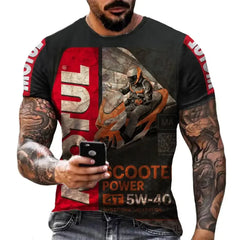 Men's casual T-shirt, white-collar shorts, quick drying summer shirt, breathable, racing motorcycle, 3D printed short top, 2025