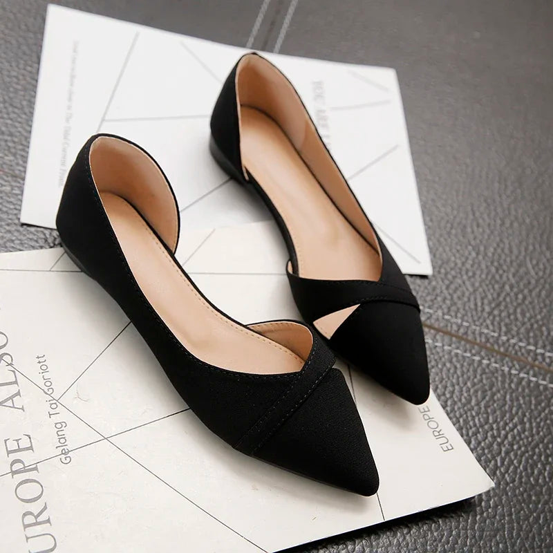 Women Flats Pink Black Pure Color Plus Small Size  35 Large 41 42 43 44 Suede Leather Pointed Toe Office Lady Flat Heel Shoes