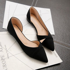 Women Flats Pink Black Pure Color Plus Small Size  35 Large 41 42 43 44 Suede Leather Pointed Toe Office Lady Flat Heel Shoes