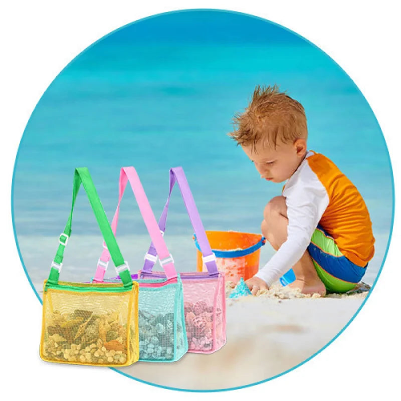Beach Toy Mesh Bag Kids Shell Storage Bag Beach Toy Seashell Bag Mesh Pool Bag Sand Toys Swimming Accessories for Boys and Girls