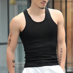Men's Sleeveless Tank Tops Solid Color Slim Fit Fitness Gym T-Shirt Workout Undershirt Bodybuilding Running Vest