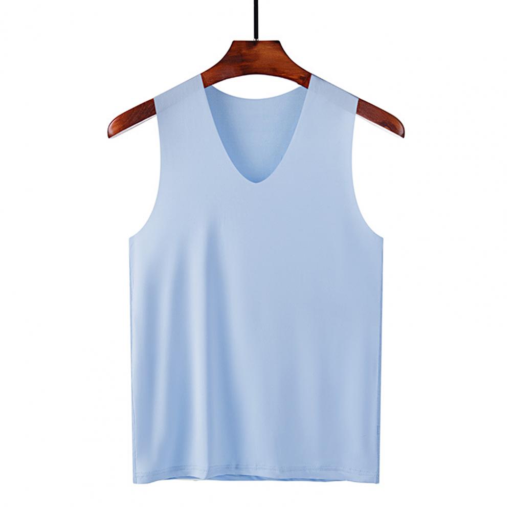 Male Summer Ice Silk T-Shirts Sleeveless V-Neck Vest Tank Top Breathable Cool Sports Undershirt Casual Gyms Running Vest M-5XL