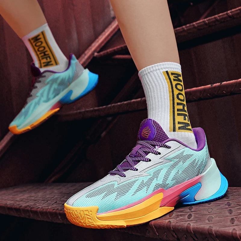 Basketball Shoes for Men and Women, Lightweight Mesh Breathable Non-Slip Wear-Resistant Shock-Absorbing Practical Soft-Soled Stu