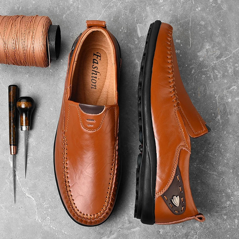 Handmade Shoes Genuine Leather Casual Shoes For Men Flat Platform Walking Shoes Outdoor Footwear Loafers Breathable Sneakers