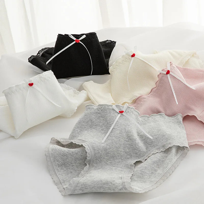 5Pcs/Set Cotton Underwear For Women Female Panties Cute Love Girl's Briefs Mid Waist Seamless Breathable Underpants Lingerie