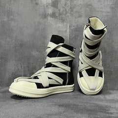 Men Women High-TOP Shoes Casual Canvas Jumbo Lace Up Sneakers Luxury Designer Zip Hip Hop Autumn Flats Black Boots