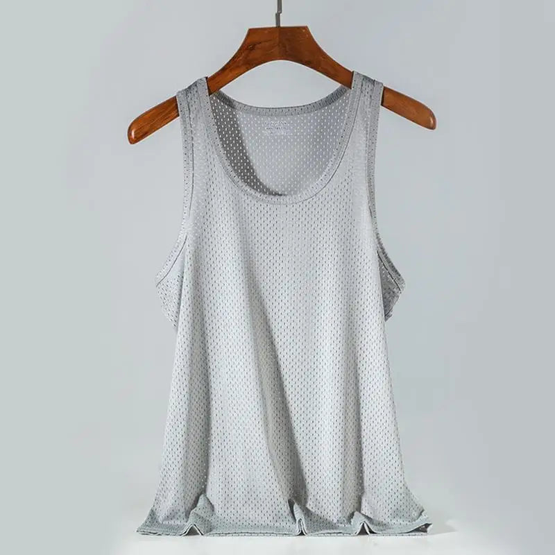 Summer Quick-Drying Man Sleeveless Shirt Breathable Ice Silk Gym T-shirts Sport Gym Gym Clothing Men Mesh Hole Tank Top Vest